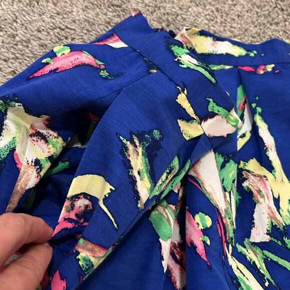 Shoshanna skirt size 2 Blue Floral abstract Cotton Silk Artwear Pockets Midi - Picture 7 of 16